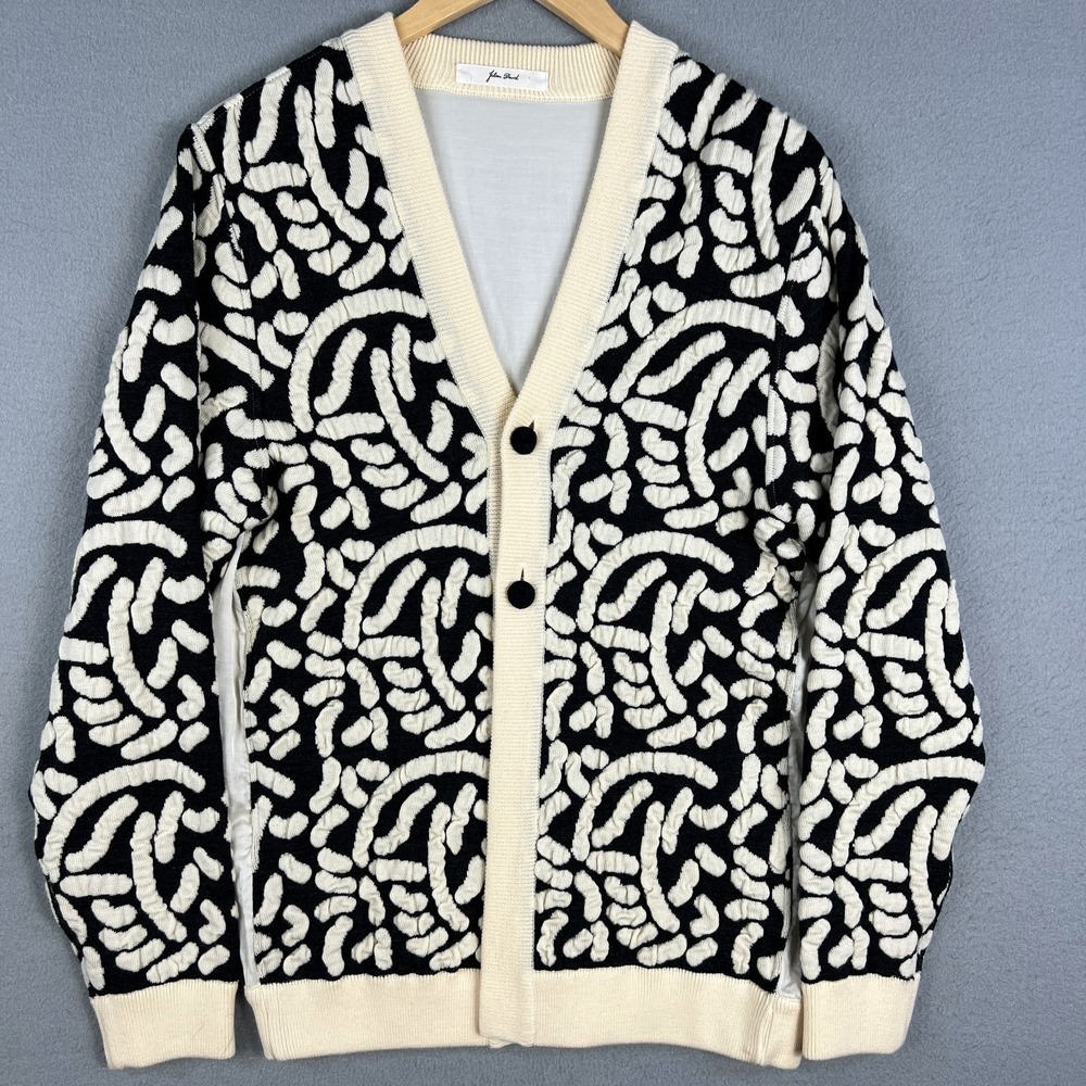 Julien David Cardigan Sweater Womens L Designer Textured Wool Blend Sheer Japan